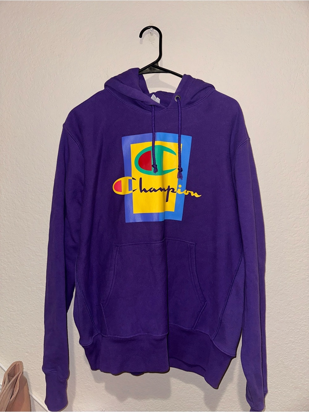 Champion Reserve Weave Purple Graphic Logo Hoodie Size Large